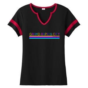 Grand Rapids City Michigan Retro Logo Ladies Halftime Notch Neck Tee