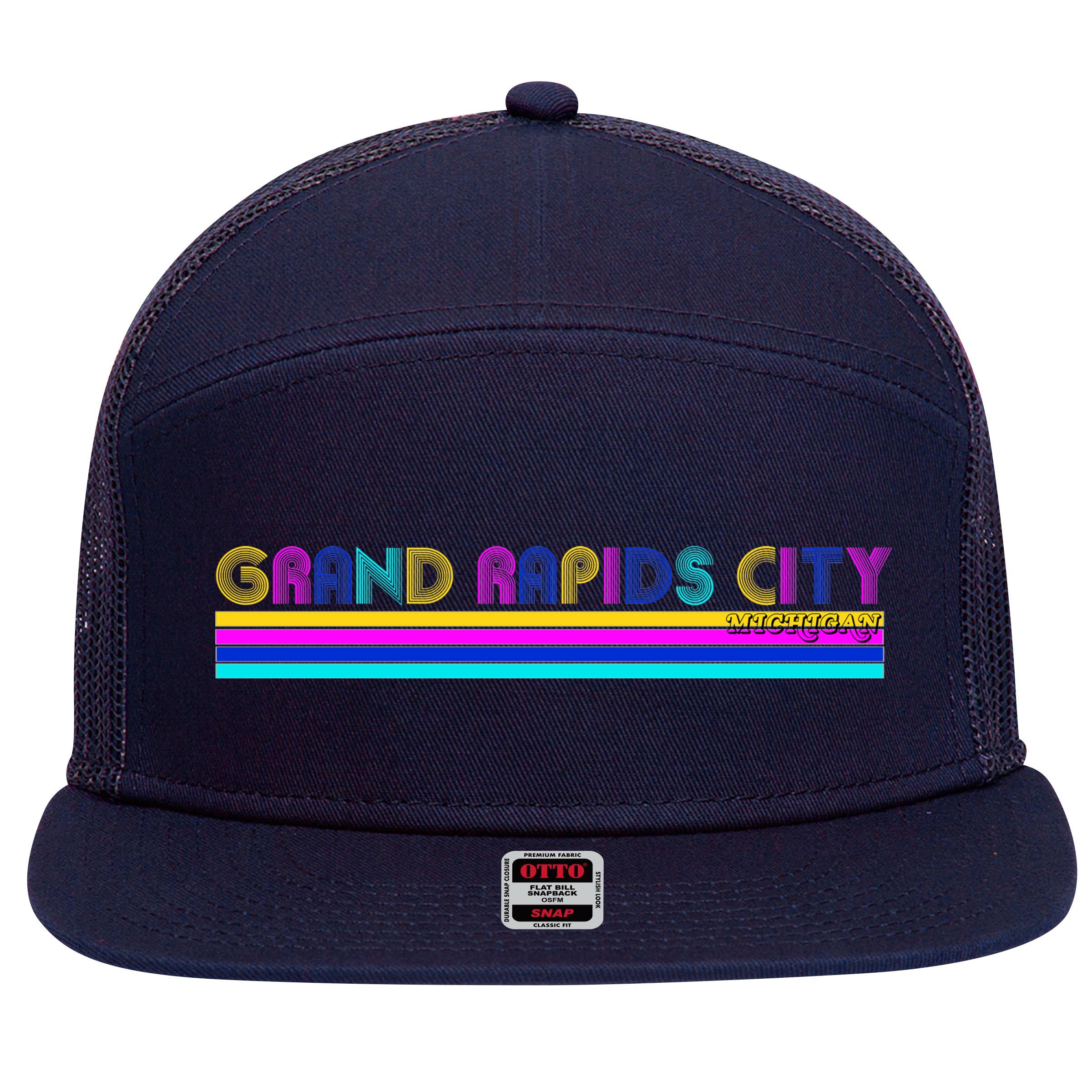 Grand Rapids City Michigan Retro Logo 7 Panel Mesh Trucker Snapback Hat
