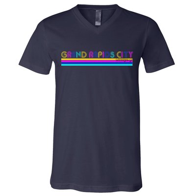 Grand Rapids City Michigan Retro Logo V-Neck T-Shirt