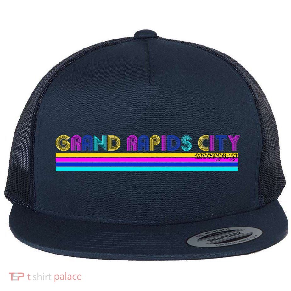 Grand Rapids City Michigan Retro Logo Flat Bill Trucker Hat