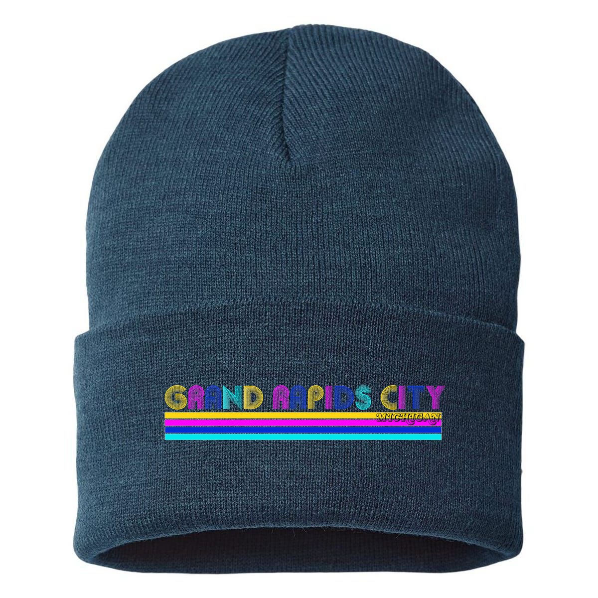 Grand Rapids City Michigan Retro Logo Sustainable Knit Beanie