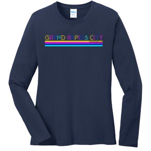 Grand Rapids City Michigan Retro Logo Ladies Long Sleeve Shirt