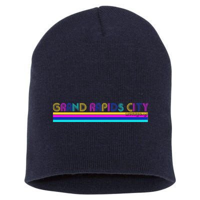 Grand Rapids City Michigan Retro Logo Short Acrylic Beanie