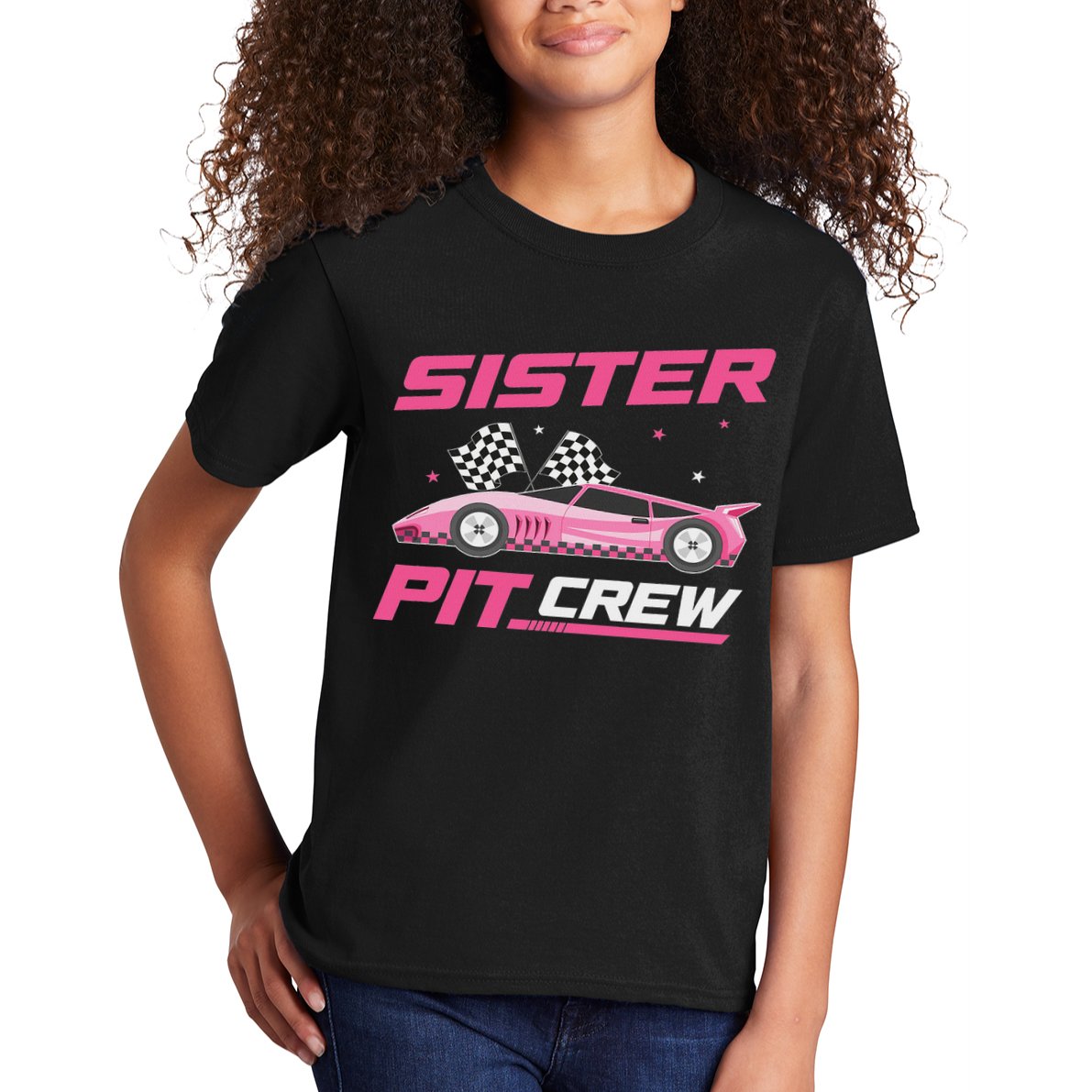 Girl Race Car Birthday Decorations Racing Sister Pit Crew Kids T-Shirt