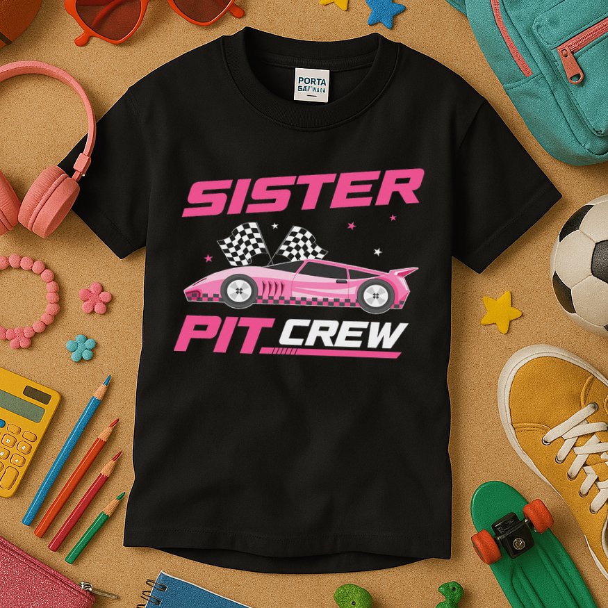 Girl Race Car Birthday Decorations Racing Sister Pit Crew Kids T-Shirt