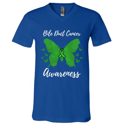 Green Ribbon Cholangiocarcinoma Bile Duct Cancer Awareness Meaningful Gift V-Neck T-Shirt