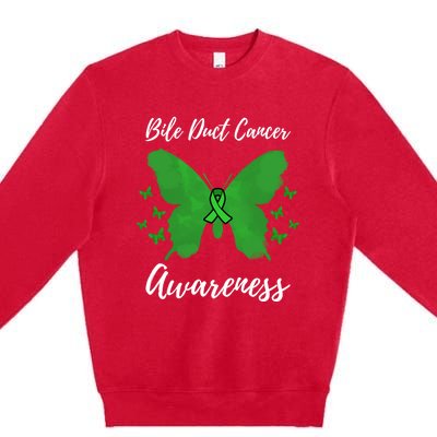 Green Ribbon Cholangiocarcinoma Bile Duct Cancer Awareness Meaningful Gift Premium Crewneck Sweatshirt