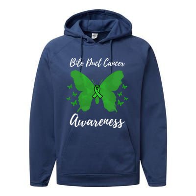 Green Ribbon Cholangiocarcinoma Bile Duct Cancer Awareness Meaningful Gift Performance Fleece Hoodie