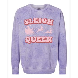 Groovy Retro Christmas Santa And Reindeer Sleigh Queen Gift Colorblast Crewneck Sweatshirt