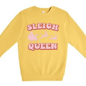 Groovy Retro Christmas Santa And Reindeer Sleigh Queen Gift Premium Crewneck Sweatshirt