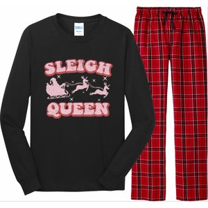 Groovy Retro Christmas Santa And Reindeer Sleigh Queen Gift Long Sleeve Pajama Set