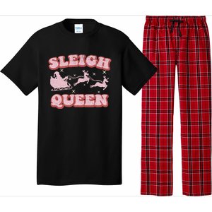 Groovy Retro Christmas Santa And Reindeer Sleigh Queen Gift Pajama Set