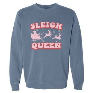 Groovy Retro Christmas Santa And Reindeer Sleigh Queen Gift Garment-Dyed Sweatshirt