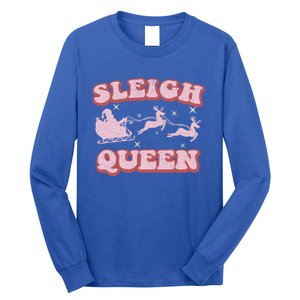 Groovy Retro Christmas Santa And Reindeer Sleigh Queen Gift Long Sleeve Shirt