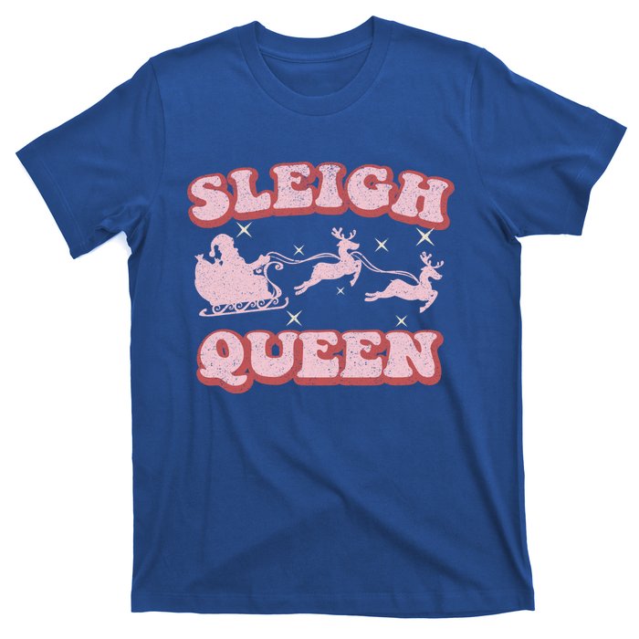 Groovy Retro Christmas Santa And Reindeer Sleigh Queen Gift T-Shirt