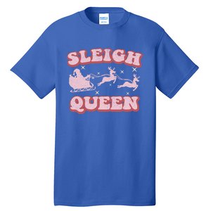 Groovy Retro Christmas Santa And Reindeer Sleigh Queen Gift Tall T-Shirt