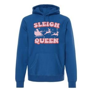 Groovy Retro Christmas Santa And Reindeer Sleigh Queen Gift Premium Hoodie