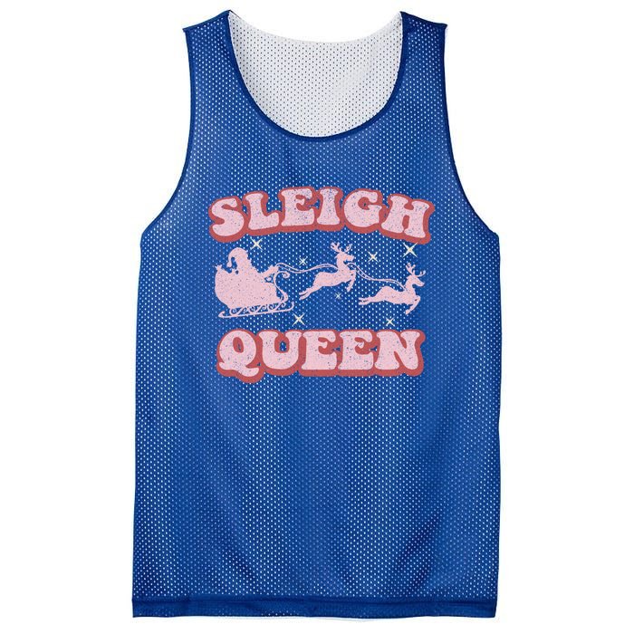 Groovy Retro Christmas Santa And Reindeer Sleigh Queen Gift Mesh Reversible Basketball Jersey Tank