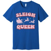 Groovy Retro Christmas Santa And Reindeer Sleigh Queen Gift Premium T-Shirt