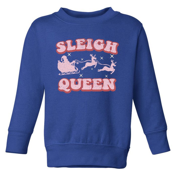 Groovy Retro Christmas Santa And Reindeer Sleigh Queen Gift Toddler Sweatshirt