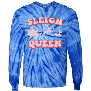 Groovy Retro Christmas Santa And Reindeer Sleigh Queen Gift Tie-Dye Long Sleeve Shirt