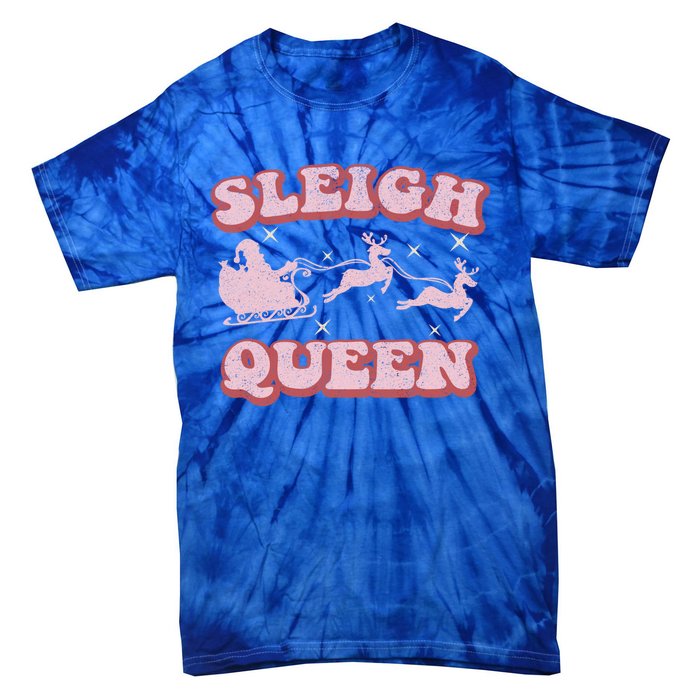 Groovy Retro Christmas Santa And Reindeer Sleigh Queen Gift Tie-Dye T-Shirt