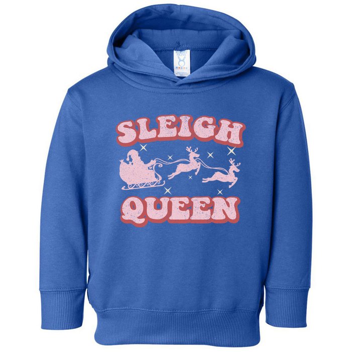 Groovy Retro Christmas Santa And Reindeer Sleigh Queen Gift Toddler Hoodie