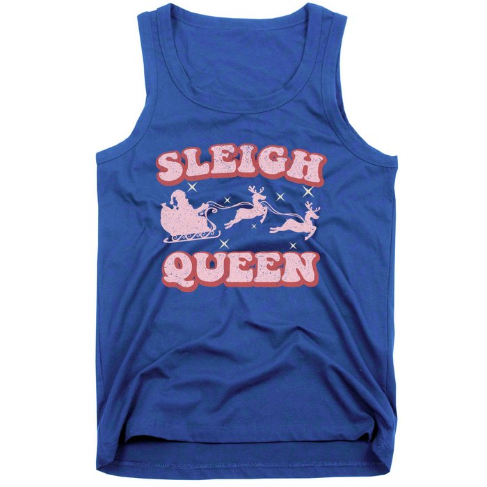 Groovy Retro Christmas Santa And Reindeer Sleigh Queen Gift Tank Top