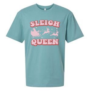 Groovy Retro Christmas Santa And Reindeer Sleigh Queen Gift Sueded Cloud Jersey T-Shirt