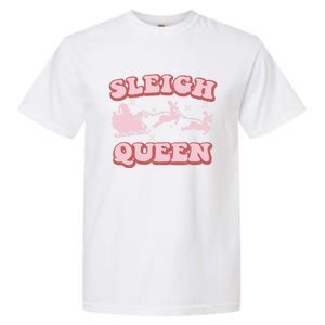 Groovy Retro Christmas Santa And Reindeer Sleigh Queen Gift Garment-Dyed Heavyweight T-Shirt