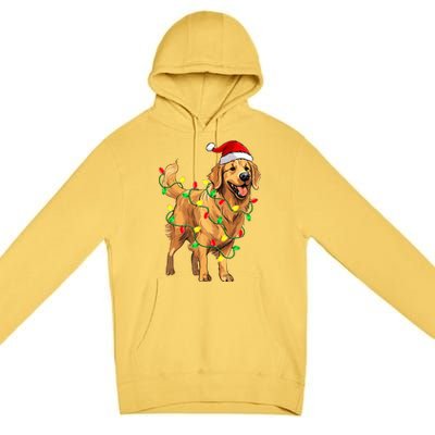 Golden Retriever Christmas Santa Hat Tree Lights Pajama  Premium Pullover Hoodie