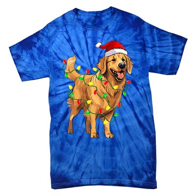 Golden Retriever Christmas Santa Hat Tree Lights Pajama  Tie-Dye T-Shirt