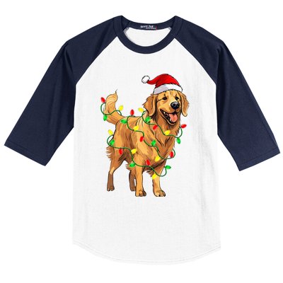 Golden Retriever Christmas Santa Hat Tree Lights Pajama  Baseball Sleeve Shirt