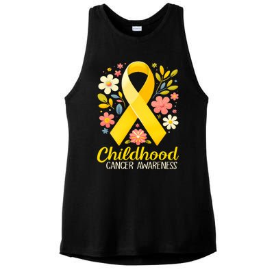 Gold Ribbon Childhood Cancer Awareness Ladies PosiCharge Tri-Blend Wicking Tank