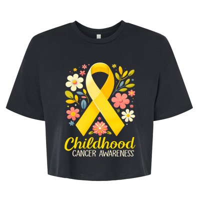 Gold Ribbon Childhood Cancer Awareness Bella+Canvas Jersey Crop Tee