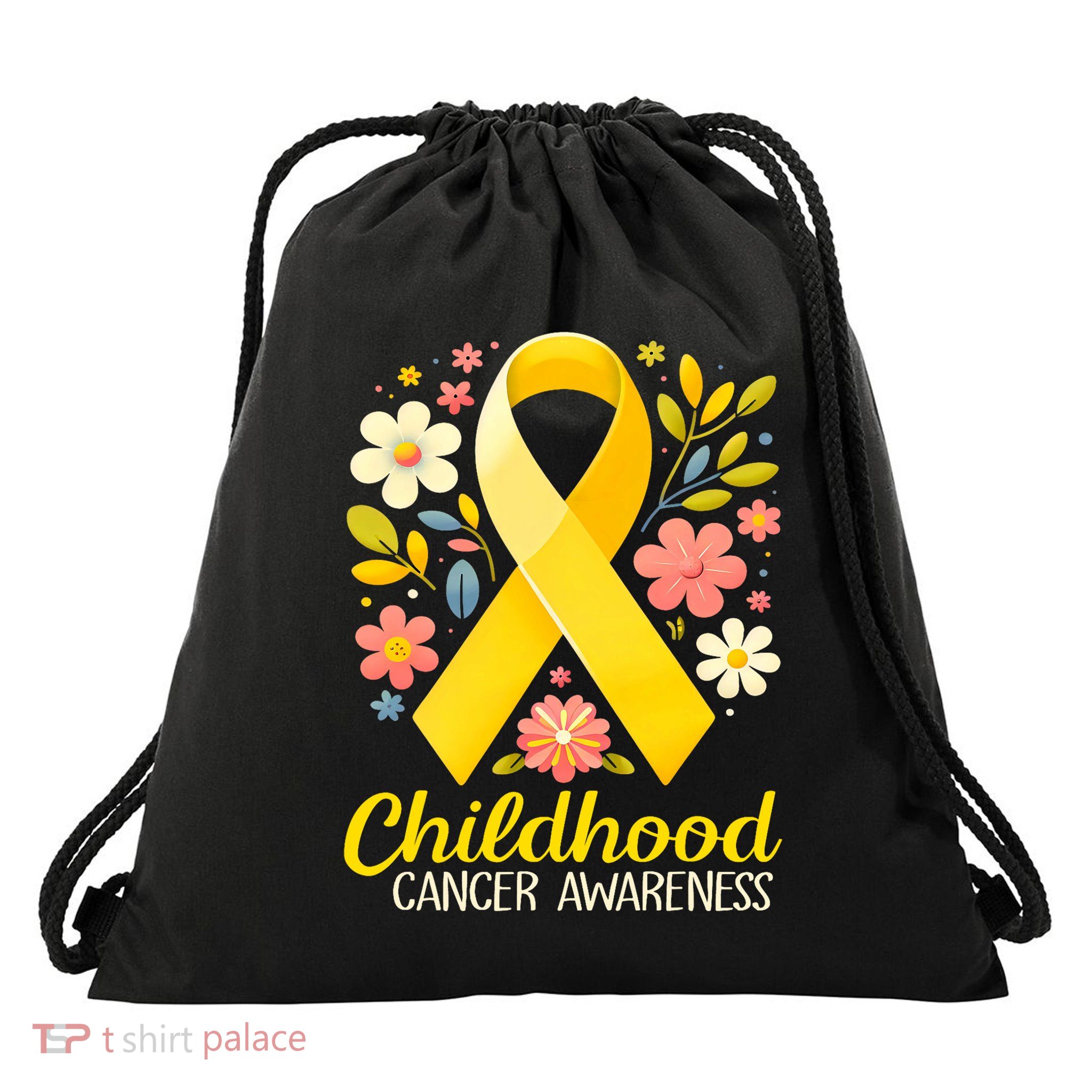Gold Ribbon Childhood Cancer Awareness Drawstring Bag