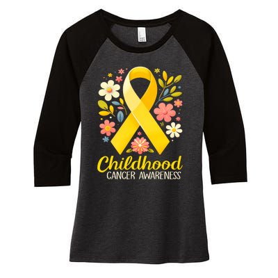 Gold Ribbon Childhood Cancer Awareness Women's Tri-Blend 3/4-Sleeve Raglan Shirt