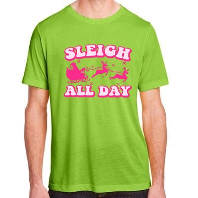 Groovy Retro Christmas Pink Santa Reindeer Sleigh All Day Gift Adult ChromaSoft Performance T-Shirt