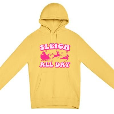 Groovy Retro Christmas Pink Santa Reindeer Sleigh All Day Gift Premium Pullover Hoodie