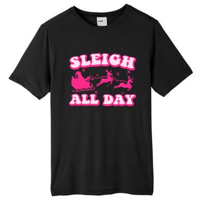 Groovy Retro Christmas Pink Santa Reindeer Sleigh All Day Gift Tall Fusion ChromaSoft Performance T-Shirt