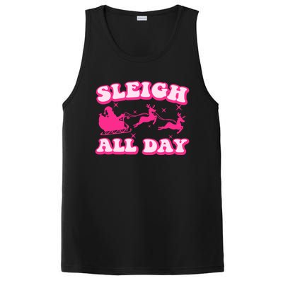 Groovy Retro Christmas Pink Santa Reindeer Sleigh All Day Gift PosiCharge Competitor Tank