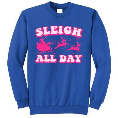 Groovy Retro Christmas Pink Santa Reindeer Sleigh All Day Gift Sweatshirt