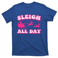 Groovy Retro Christmas Pink Santa Reindeer Sleigh All Day Gift T-Shirt