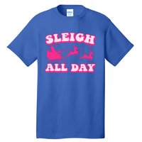 Groovy Retro Christmas Pink Santa Reindeer Sleigh All Day Gift Tall T-Shirt