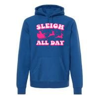 Groovy Retro Christmas Pink Santa Reindeer Sleigh All Day Gift Premium Hoodie