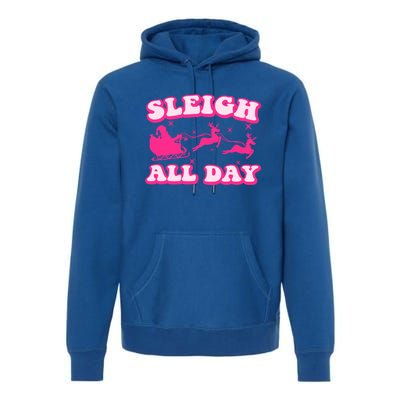 Groovy Retro Christmas Pink Santa Reindeer Sleigh All Day Gift Premium Hoodie