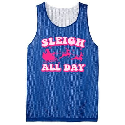 Groovy Retro Christmas Pink Santa Reindeer Sleigh All Day Gift Mesh Reversible Basketball Jersey Tank