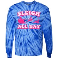 Groovy Retro Christmas Pink Santa Reindeer Sleigh All Day Gift Tie-Dye Long Sleeve Shirt