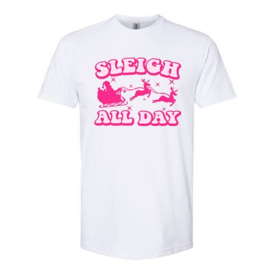 Groovy Retro Christmas Pink Santa Reindeer Sleigh All Day Gift Softstyle CVC T-Shirt