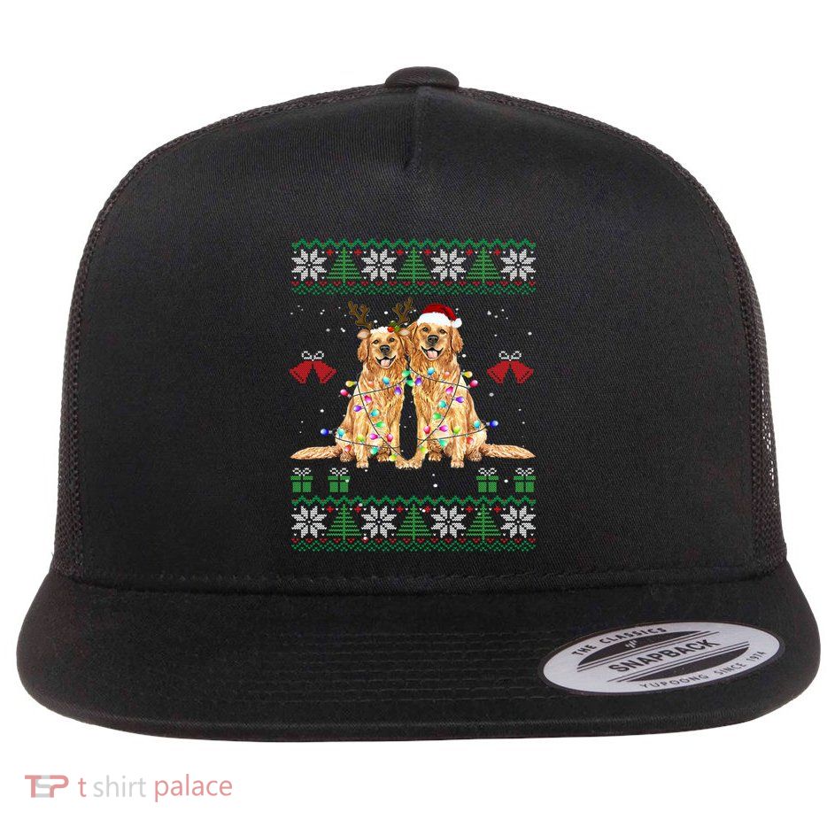 Golden Retriever Christmas Sweater Funny Gift Flatbill Hat